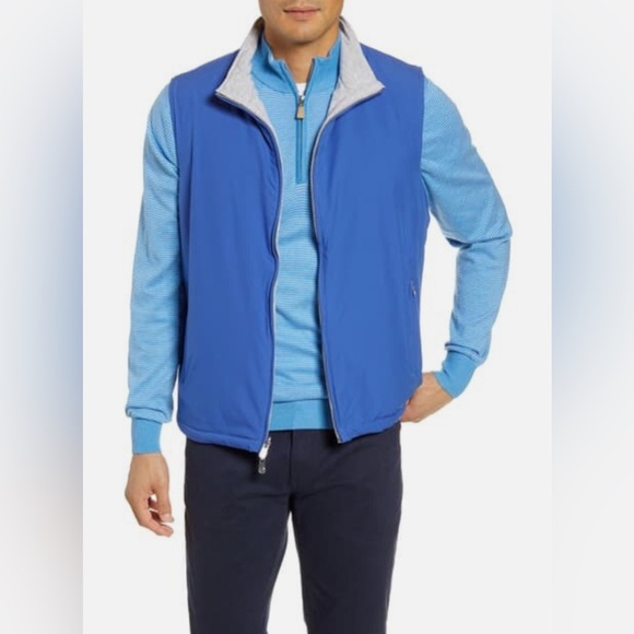 Peter Millar Men's Blue Lapis Light Gray Crown Reversible Full Zip Vest Large